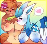  &lt;3 areola black_nose blush breast_suck breasts collar duo eeveelution female female/female glaceon leash navel nintendo pok&eacute;mon raikissu scarf simple_background sucking video_games vulpix 