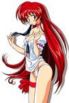  akira_(viper) breasts choker cleavage cowboy_shot drop_shadow kimura_takahiro long_hair medium_breasts official_art panties red_eyes red_hair ribbon simple_background smile solo thigh_ribbon underwear viper viper_v16 white_background white_panties 