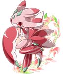  flower gen_7_pokemon kni-droid leaf lurantis no_humans orchid_mantis pokemon pokemon_(creature) praying_mantis red_eyes simple_background white_background 