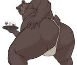  anthro anus bear bent_over big_butt blush butt clothing colored fundoshi japanese_clothing looking_at_viewer male mammal oak orchish_(pixiv) presenting presenting_hindquarters rear_view simple_background solo underwear white_background 
