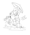  armpits bandage boots clothing fangs female fin fish footwear hair jazzycat magikarp marine monochrome nintendo pants pok&eacute;mon ponytail puddle shirt text umbrella undertale undyne video_games water watermark 