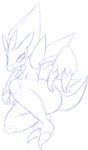  2_fingers 2_toes alolan_sandslash anthro breasts claws cyanzangoose female monochrome sharp_claws simple_background toes white_background 