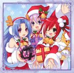  antlers bare_shoulders bell black_eyes blue_hair blush breasts choujigen_game_neptune christmas closed_eyes gift hair_ornament hat headphones highres long_hair looking_at_viewer medium_breasts mole multicolored_hair multiple_girls neptune_(choujigen_game_neptune) neptune_(series) official_art one_eye_closed open_mouth purple_eyes purple_hair red_(choujigen_game_neptune) red_hair smile tsunako two-tone_hair white_hair 