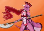  anthro breasts clothing derangedrake dragon female holding_object holding_weapon looking_at_viewer melee_weapon polearm scalie solo weapon 