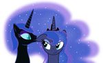 2013 absurd_res alpha_channel black_fur blue_eyes blue_hair cosmic_hair crown duo equine eye_contact female feral friendship_is_magic fur hair hi_res horn infinitoa mammal my_little_pony nightmare_moon_(mlp) simple_background slit_pupils smile transparent_background unicorn 