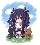  animal bare_shoulders blush cat chibi elbow_gloves gloves hair_ornament long_hair looking_at_viewer neptune_(series) open_mouth red_eyes solo triangle_mouth tsunako two_side_up uni_(choujigen_game_neptune) 
