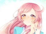  ayase_naru blush crying crying_with_eyes_open hand_on_another's_cheek hand_on_another's_face hayami_hiro light_smile long_hair older orange_eyes pink_hair pretty_(series) pretty_rhythm pretty_rhythm_rainbow_live ruka192 solo_focus tears 