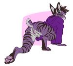  2016 anthro bottomless butt clothed clothing feline female flynx-flink genital_piercing hoodie lynx mammal piercing pussy pussy_piercing smile solo stripes wolfie_bobcat 