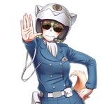  animal_ears animal_helmet dog_ears dog_tail fangs fangs_out fingers furry green_eyes green_hair hands helmet mascot palms police police_uniform policewoman short_hair solo sunglasses tail tewatasanaiinu tokyo_metropolitan_police_department uniform watch wokada wristwatch 