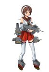  adapted_turret bow brown_eyes brown_hair detached_sleeves full_body gun hair_bow hairband holding holding_gun holding_weapon kantai_collection natori_(kantai_collection) official_art open_mouth pleated_skirt red_skirt short_hair skirt solo thighhighs transparent_background weapon white_hairband white_legwear zettai_ryouiki 