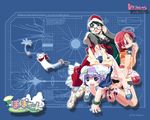  bandage bell blue_eyes fang glasses green_hair popotan purple_hair red_eyes redhead ribbons tagme 