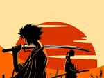  artist_request jinnosuke male_focus mugen multiple_boys samurai_champloo sunset sword weapon 