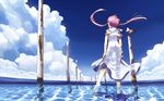 amano_kozue aria barefoot bird caustics cloud day dress facing_away fingerless_gloves floating_hair from_behind gloves highres long_hair mizunashi_akari official_art partially_underwater_shot pink_hair seagull see-through_silhouette shallow_water short_hair_with_long_locks sidelocks single_glove sky solo standing standing_on_one_leg uniform wading wallpaper water wet wind 