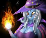  2016 ant anthro anthrofied arthropod blush breasts cape cleavage clothed clothing equine female fire friendship_is_magic hat insect kasaler magic mammal my_little_pony solo trixie_(mlp) wizard_hat 