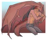  abs anthro clothed clothing dragon hair head_wings horn male simple_background solo tanks topless wings zaagirad 
