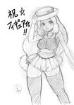 blush breasts dress greyscale hat highres koutarosu large_breasts long_hair looking_at_viewer monochrome open_mouth pokemon pokemon_(game) pokemon_xy serena_(pokemon) solo thighhighs white_background 