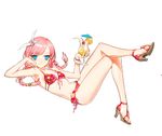  bikini blue_eyes blush braid closers crossed_legs drink drinking_straw flower food fruit hair_ribbon haje orange pink_hair red_bikini ribbon sandals seulbi_lee simple_background smile solo swimsuit tropical_drink twin_braids twintails umbrella white_background 