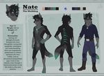  anthro canine clothed clothing diesel_wiesel english_text looking_at_viewer male mammal model_sheet nude simple_background smile solo standing teeth text 