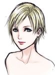  blonde_hair blue_eyes lips looking_at_viewer portrait resident_evil resident_evil_6 sherry_birkin short_hair simple_background solo white_background yuuhi-sos 