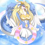  2016 anthro bikini blush breasts clothing dragon feathered_wings feathers female hair royalty saffira_queen_of_dragons smile solo swimsuit wings yu-gi-oh 