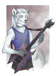  anthro canine clothed clothing collar diesel_wiesel fangs fox guitar looking_at_viewer male mammal musical_instrument simple_background solo teeth 