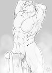  2016 abs animal_genitalia animal_penis anthro armpits balls biceps big_muscles big_penis digital_drawing_(artwork) digital_media_(artwork) equine equine_penis erection fasttrack37d flexing front_view grey_background hair hands_behind_head hi_res horse line_art looking_at_viewer male mammal mohawk monochrome muscular muscular_male navel nipples nude pecs penis pinup portrait pose seductive simple_background sketch solo standing steam three-quarter_portrait towel watermark 