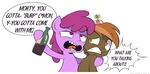  berry_punch_(mlp) brown_hair button_mash_(mlp) duo english_text equine female feral friendship_is_magic hair hat horse male mammal multicolored_hair my_little_pony open_mouth pony purple_eyes purple_hair rick_and_morty simple_background teeth text tongue two_tone_hair wandrevieira1994 white_background 