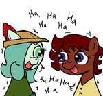 clothing earth_pony emerald_jewel(colt_quest) equine feathers female ficficponyfic hat horse laugh male mammal my_little_pony pony ruby_rouge(colt_quest) text 