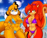  2016 anthro big_breasts bikini blue-the-unknown breasts cleavage clothed clothing duo erect_nipples female mammal navel nipple_bulge nipples rodent squirrel swimsuit unknown_species 