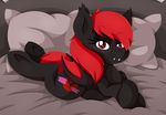  bed cutie_mark fan_character female looking_at_viewer my_little_pony pearlyiridescence pillow red_moon_hawk solo specbat_pony wings 