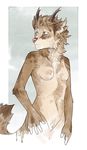  anthro areola breasts caprine diesel_wiesel featureless_crotch female goat horn hybrid mammal mustelid navel nipples nude otter simple_background small_breasts solo standing 