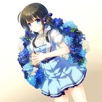  bangs blue_dress blue_eyes blush dress flower hair_ornament long_hair looking_at_viewer low_twintails narinn original smile solo twintails 