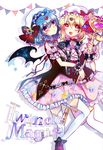  adapted_costume bat_wings blonde_hair blue_hair blush bow flandre_scarlet frills ginzuki_ringo hat hat_bow magical_girl mob_cap multiple_girls open_mouth red_eyes remilia_scarlet rod siblings sisters thighhighs touhou white_legwear wings 