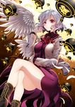  angel_wings ass breasts feathered_wings feathers highres jacket kishin_sagume long_sleeves medium_breasts open_clothes open_jacket purple_skirt red_eyes rihito_(usazukin) short_hair silver_hair single_wing skirt solo touhou white_wings wings 