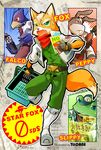 2016 amphibian angry anthro avian basket belt beverage bird black_nose blue_eyes boots brown_fur canine carrot clothing english_text falco_lombardi food footwear fox fox_mccloud frog fur gloves green_eyes group hat jacket japanese_text lagomorph long_ears male mammal nintendo open_mouth peppy_hare rabbit red_eyes scarf slippy_toad soda star_fox sweat text vegetable video_games white_fur トダ姉＠もしスタ 