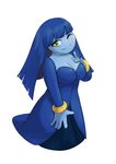  blue_hair blue_skin breasts cleavage clothed clothing fak&eacute;mon female green_eyes hair looking_at_viewer solo unknown_artist 