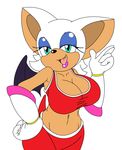  anthro armpits bat big_breasts blue_eyes bra breasts cleavage clothed clothing female gloves hair hi_res mammal michiyoshi navel open_mouth rouge_the_bat simple_background smile solo sonic_(series) sports_bra underwear white_background white_hair wings 