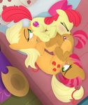  2016 absurd_res apple_bloom_(mlp) applejack_(mlp) babs_seed_(mlp) bed blonde_hair blush cub cunnilingus cutie_mark dock dtcx97 earth_pony equine eyelashes eyes_closed female female/female feral freckles friendship_is_magic green_eyes group group_sex hair hair_bow hair_ribbon half-closed_eyes hat hi_res hooves horse incest inside lying mammal multicolored_hair my_little_pony on_bed oral pony red_hair ribbons sex sibling sisters two_tone_hair underhoof vaginal young 