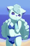  alolan_vulpix anthro beach blue_eyes blue_nose bulge canine clothed clothing crossdressing fluffy fluffy_tail fox girly male mammal nintendo outside pecatti pok&eacute;mon seaside solo swimsuit video_games vulpix water 