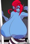  2016 anthro areola big_breasts breasts clothed clothing erect_nipples female fish huge_breasts hyper hyper_breasts lionalliance marine nipples smile solo topless undertale undyne video_games 