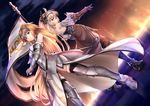  armor armored_dress bare_shoulders blonde_hair blue_eyes breasts fate/apocrypha fate/grand_order fate_(series) gauntlets granblue_fantasy headpiece highres jeanne_d'arc_(fate) jeanne_d'arc_(fate)_(all) jeanne_d'arc_(granblue_fantasy) long_hair looking_at_viewer medium_breasts multiple_girls namesake pak_ce thighhighs very_long_hair 