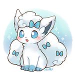  alolan_vulpix blue_eyes blush bow full_body hair_bow lovewolf5122 no_humans pokemon pokemon_(creature) signature smile solo vulpix 