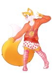  2016 anthro blue_eyes blush canine clothed clothing fox fur htodinth looking_at_viewer male mammal orange_fur smile solo underwear white_fur 