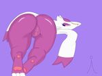  2016 anglo butt female mienshao nintendo nude pok&eacute;mon pussy pussy_juice simple_background smile solo video_games 