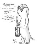  2016 confusion cute digital_media_(artwork) english_text eyewear fan_character featureless_crotch fur gail_the_gopher glasses gopher guitar humor male monochrome musical_instrument saine_grey semi-anthro solo text unseen_character 