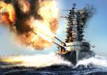  cannon firing imperial_japanese_navy ishii_hisao military military_vehicle nagato_(battleship) ocean original ship smoke warship watercraft 