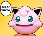  blue_eyes hair jigglypuff nintendo open_mouth parody pink_skin pok&eacute;mon simple_background solo text unknown_artist video_games waddling_head 