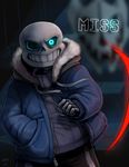  2016 animated_skeleton blue_eyes bone clothing creepy_smile glowing glowing_eyes jacket male sans_(undertale) signature skeleion skeleton smile solo solo_focus sweater undead undertale video_games 