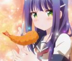  anne_happy food green_eyes hibarigaoka_ruri long_hair purple_hair school_uniform screencap shrimp shrimp_tempura solo sparkle tempura 