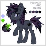  black_hair cutie_mark equine eyelashes fan_character female feral fur grey_fur hair hioshiru hooves horn looking_at_viewer mammal model_sheet my_little_pony nude pale_eyes purple_hair simple_background smile standing theo_avery unicorn white_background 